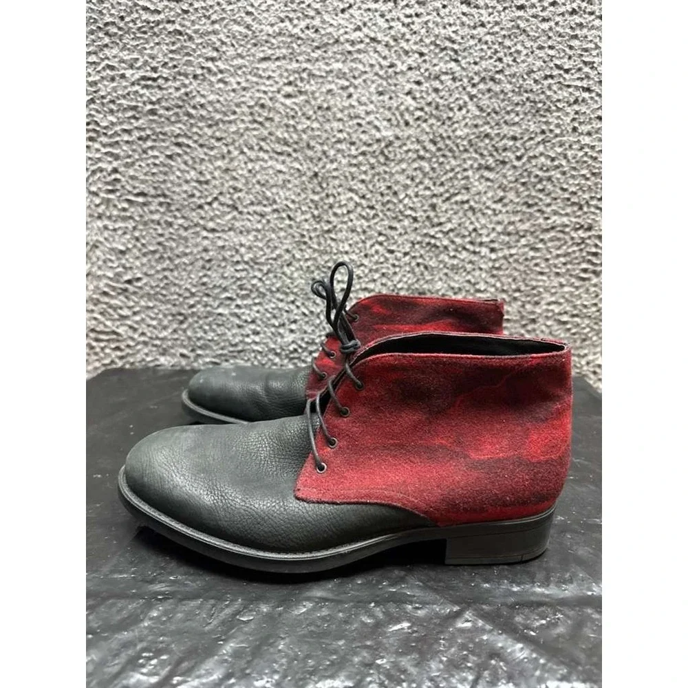 Profession Bottier Suede & Leather Lace-Up Chukka Boots Red Black Men Size 42 EU